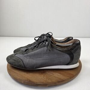 Santoni Shoes Mens Size 10 Gray Suede Leather Low Top Lace Up Casual Dress Italy